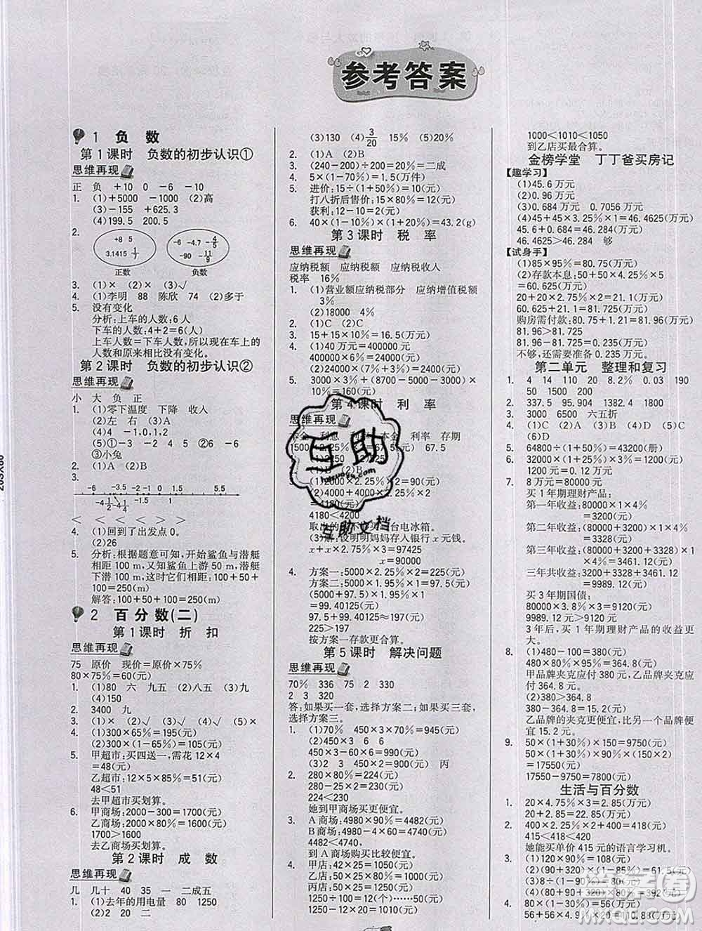 延邊大學(xué)出版社2020新版世紀(jì)金榜金榜小博士六年級(jí)數(shù)學(xué)下冊(cè)人教版答案