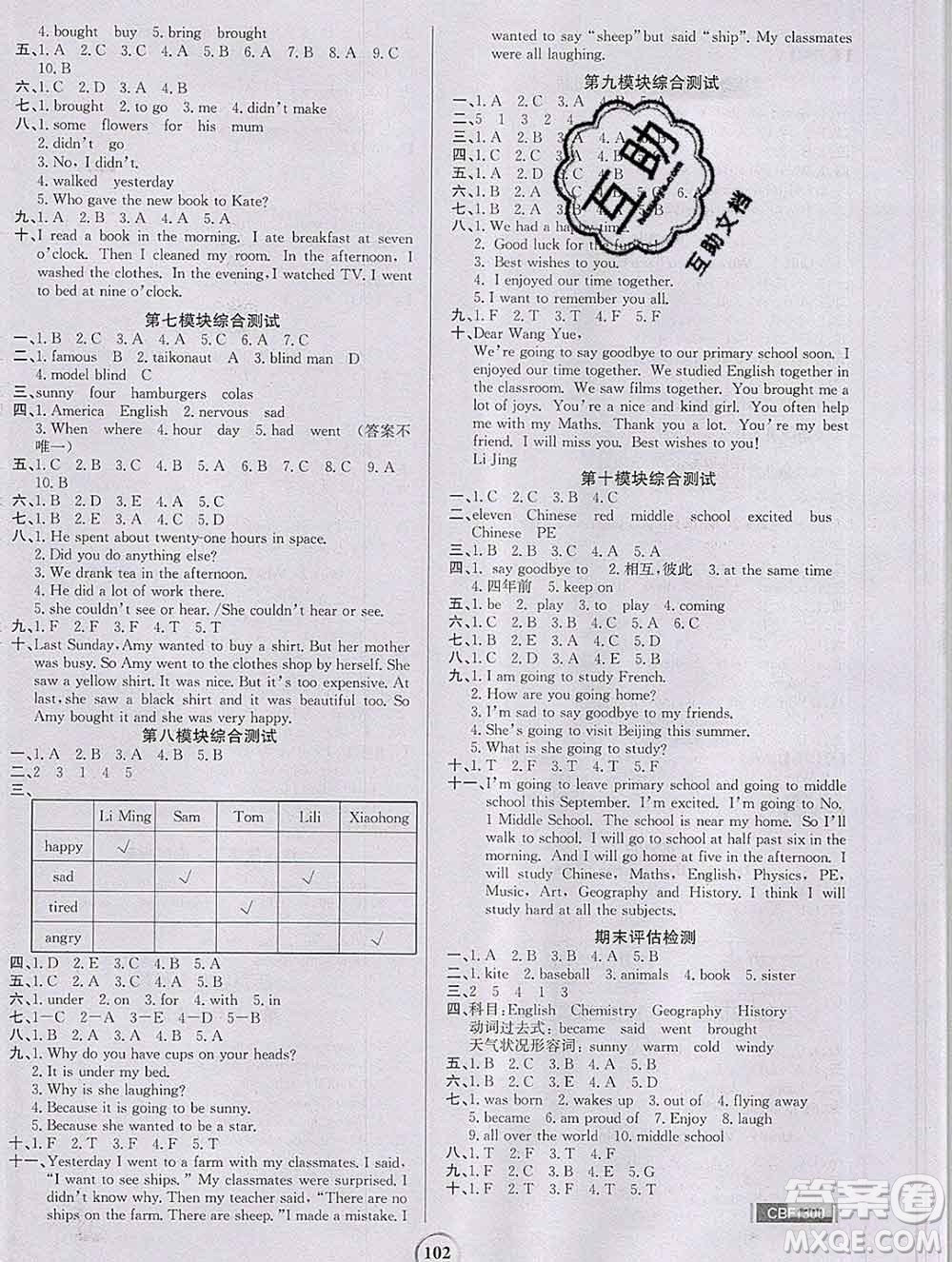 延邊大學(xué)出版社2020新版世紀(jì)金榜金榜小博士六年級(jí)英語(yǔ)下冊(cè)外研版答案