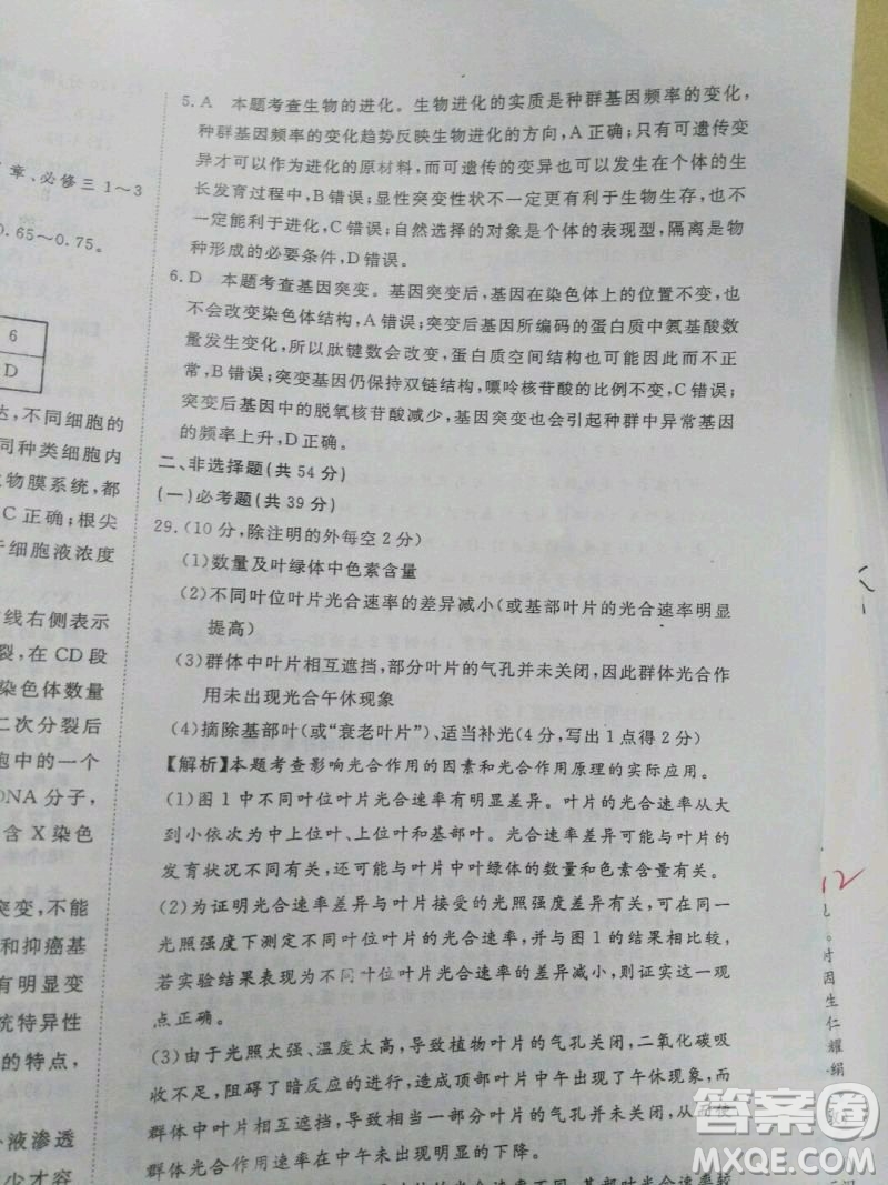 2020屆國考1號生物7答案