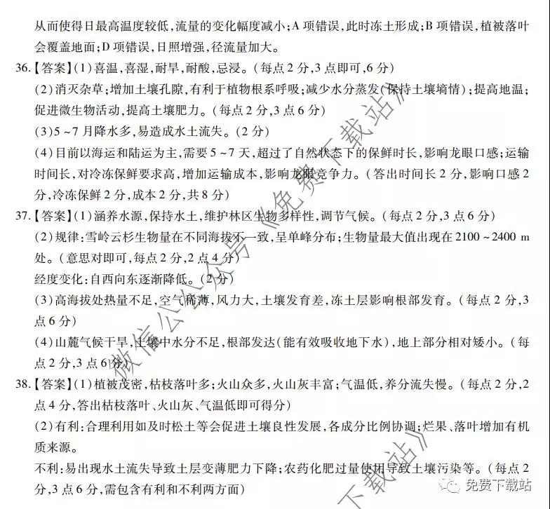 江西名校學術聯盟2020屆高三年級教學質量監(jiān)測考試二地理答案