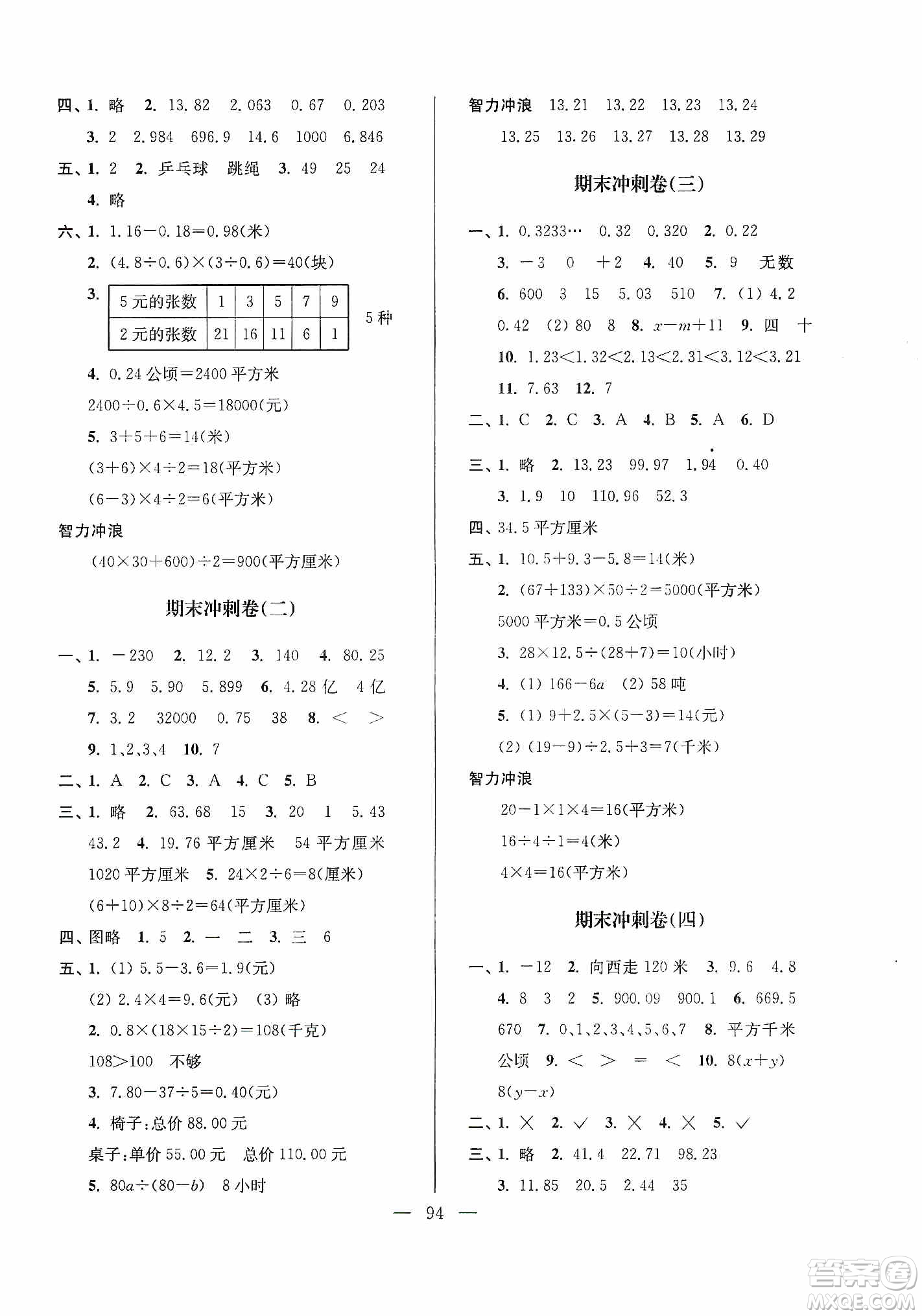 超能學(xué)典2019秋單元期中期末專題沖刺100分五年級(jí)數(shù)學(xué)上冊(cè)江蘇版答案