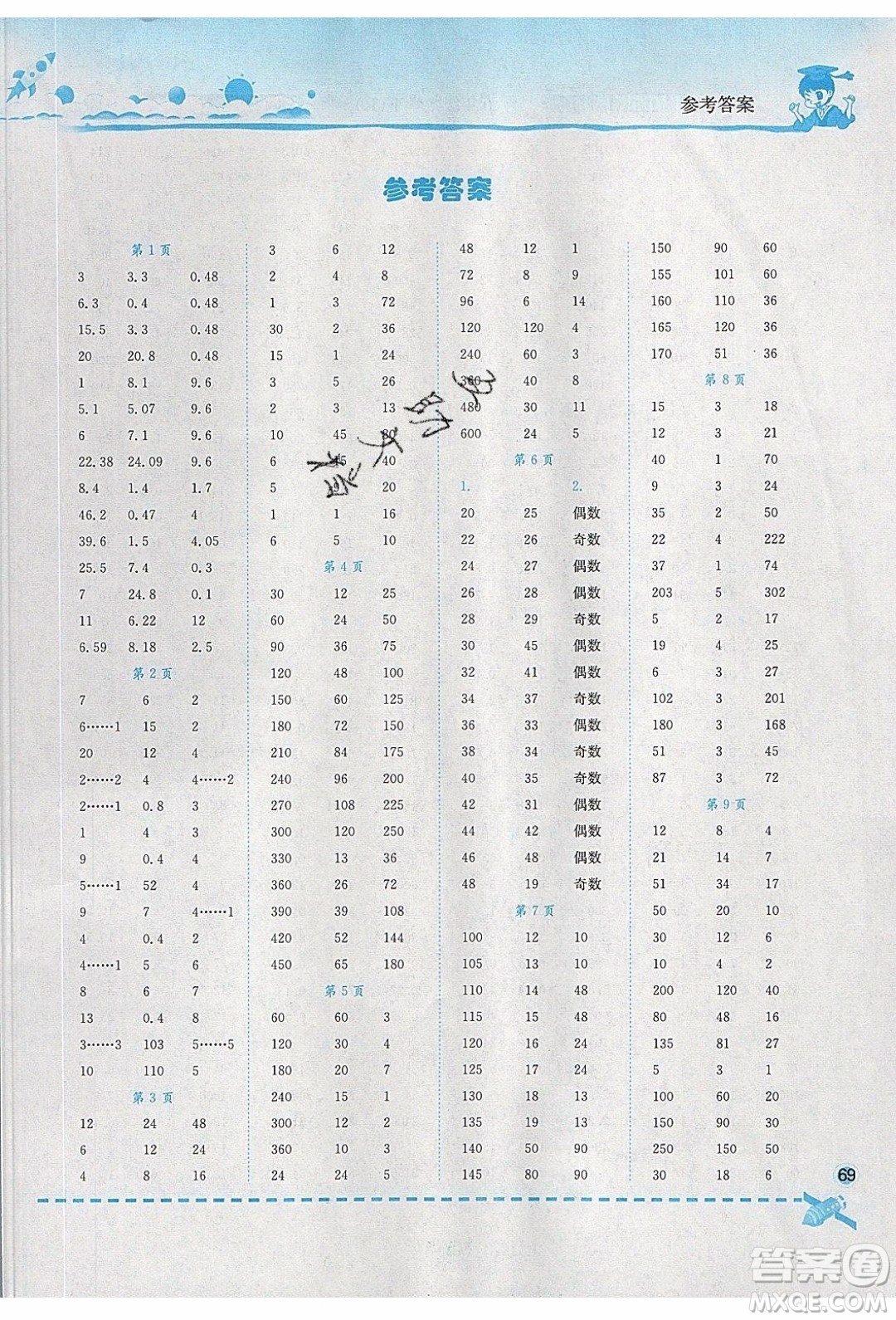 2020年春黃岡小狀元口算速算練習冊五年級數(shù)學下冊最新修訂版參考答案