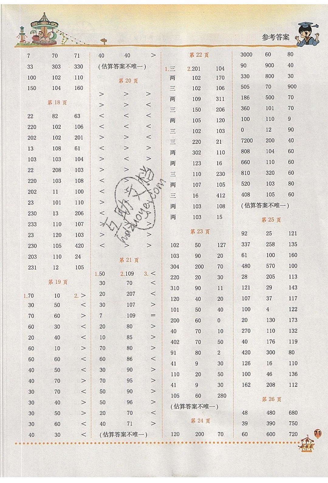 2020年春黃岡小狀元口算速算練習(xí)冊三年級數(shù)學(xué)下冊最新修訂版參考答案