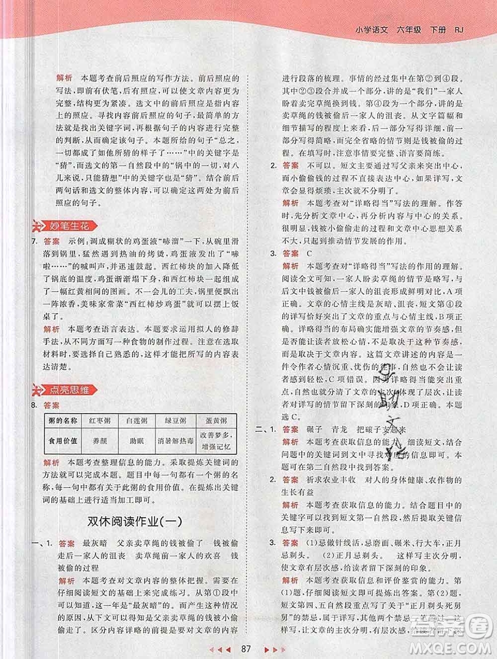 2020年春小兒郎53天天練六年級語文下冊人教版參考答案