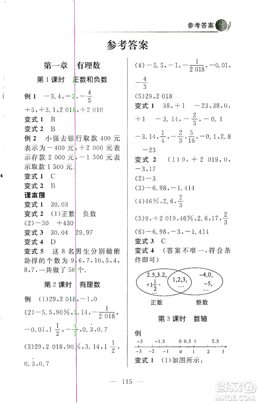 齊魯書社2019初中數(shù)學(xué)例題變式訓(xùn)練七年級上冊人教版答案