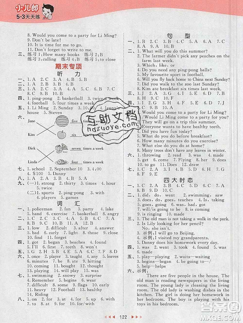2020年春小兒郎53天天練六年級(jí)英語下冊冀教版參考答案