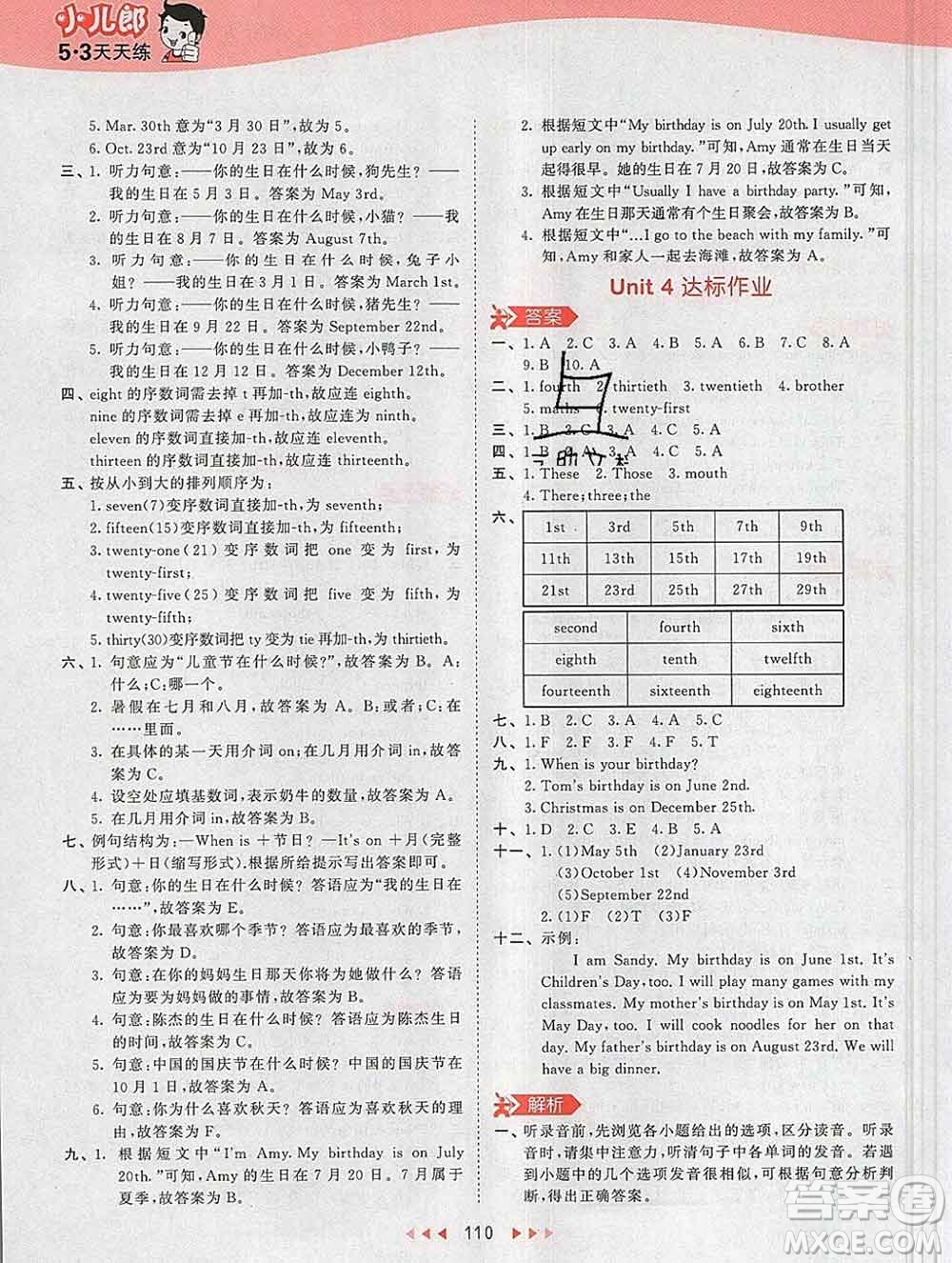 2020年春小兒郎53天天練五年級(jí)英語(yǔ)下冊(cè)人教版參考答案