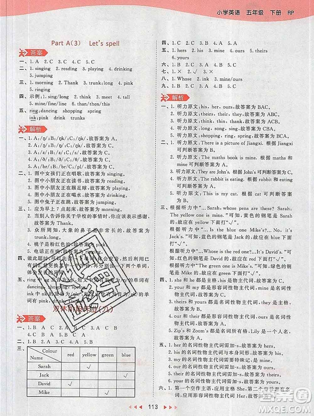 2020年春小兒郎53天天練五年級(jí)英語(yǔ)下冊(cè)人教版參考答案
