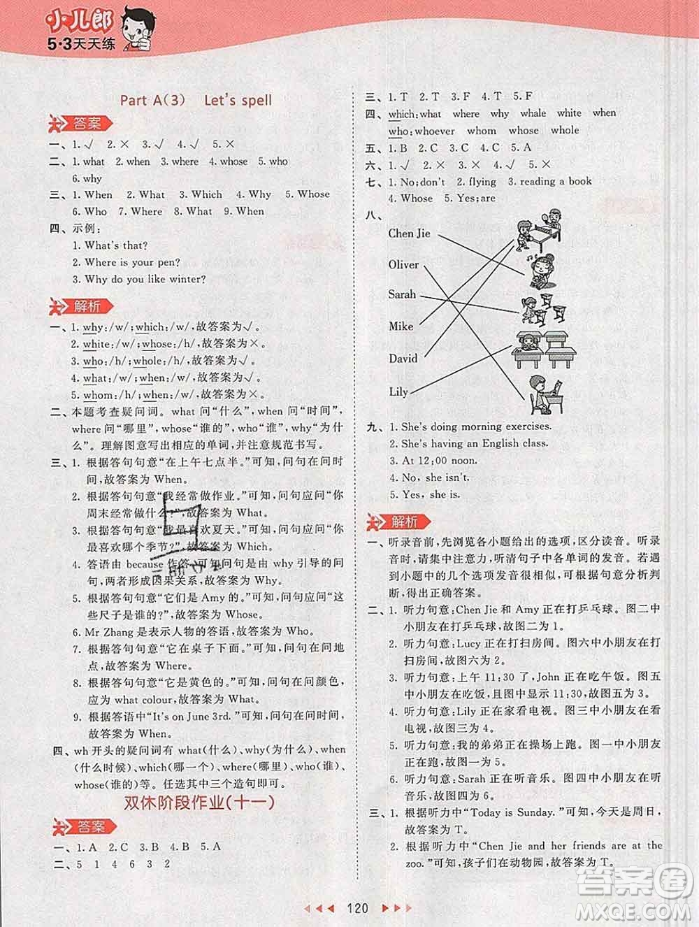 2020年春小兒郎53天天練五年級(jí)英語(yǔ)下冊(cè)人教版參考答案
