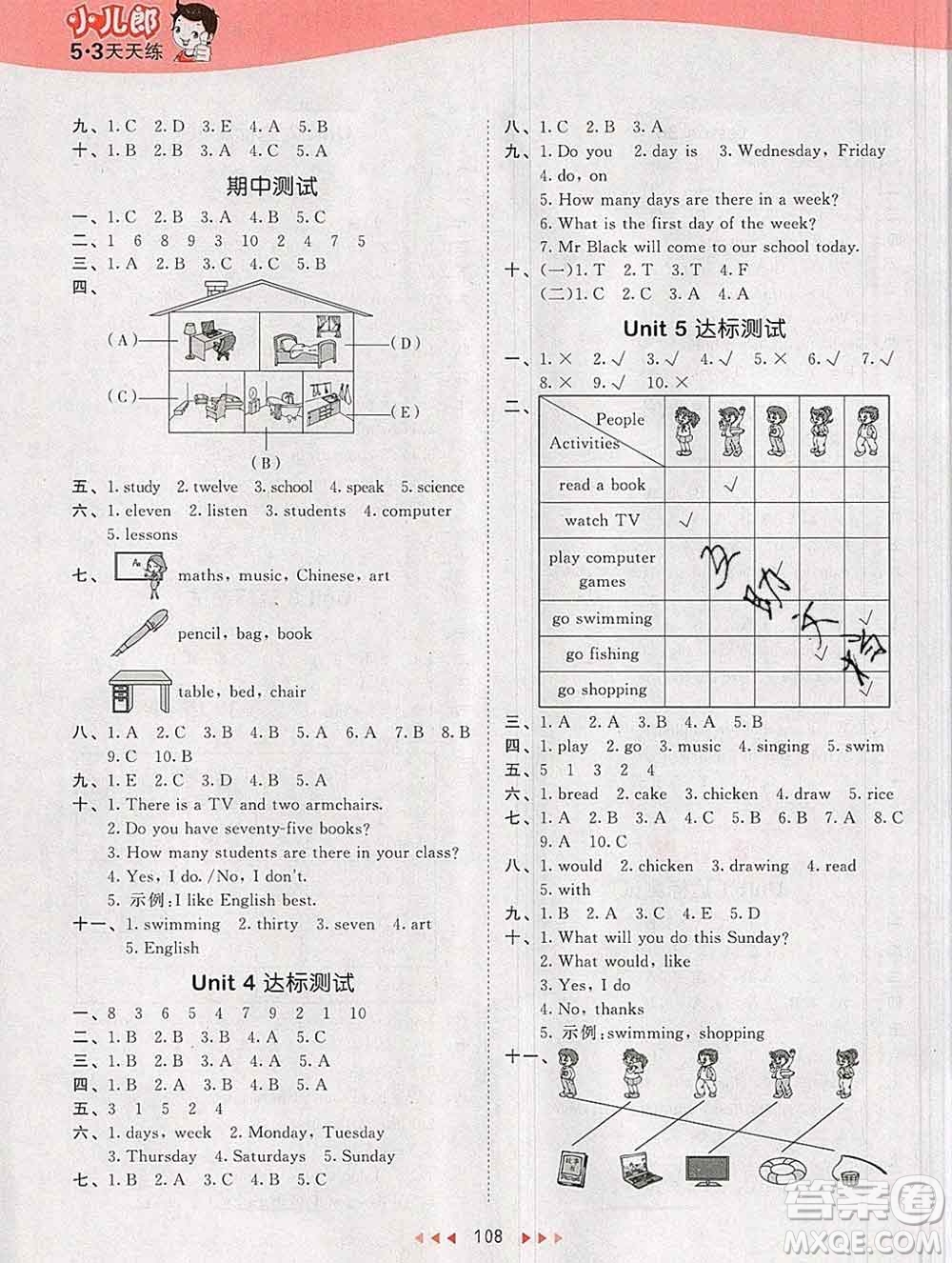 2020年春小兒郎53天天練四年級(jí)英語(yǔ)下冊(cè)精通版參考答案