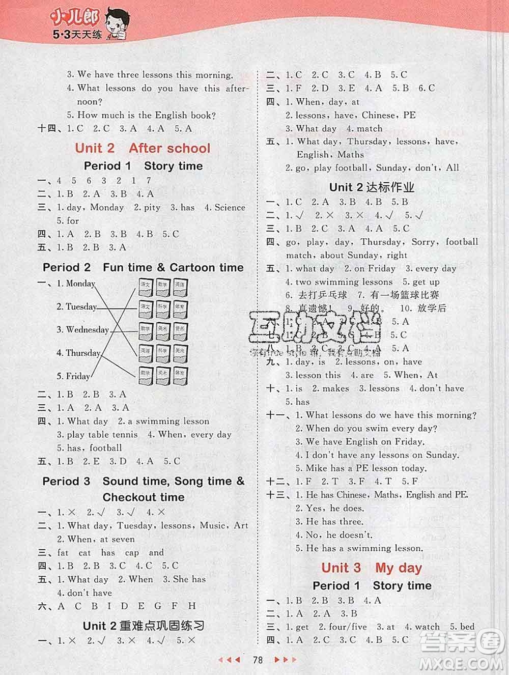 2020年春小兒郎53天天練四年級英語下冊譯林版參考答案
