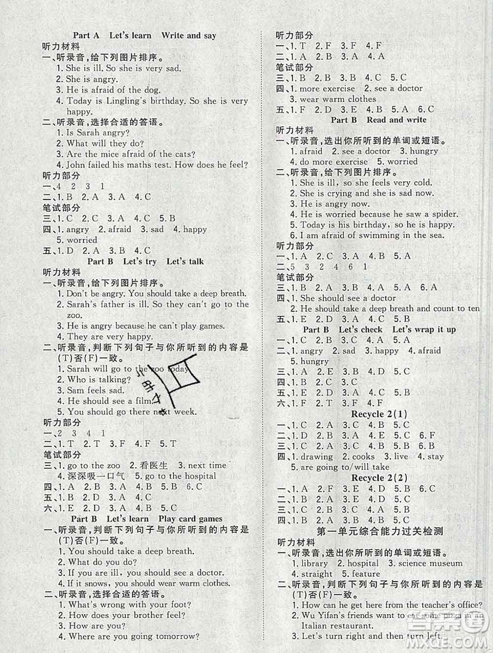 浙江大學(xué)出版社2019課時(shí)特訓(xùn)優(yōu)化作業(yè)本六年級(jí)英語上冊(cè)人教版答案