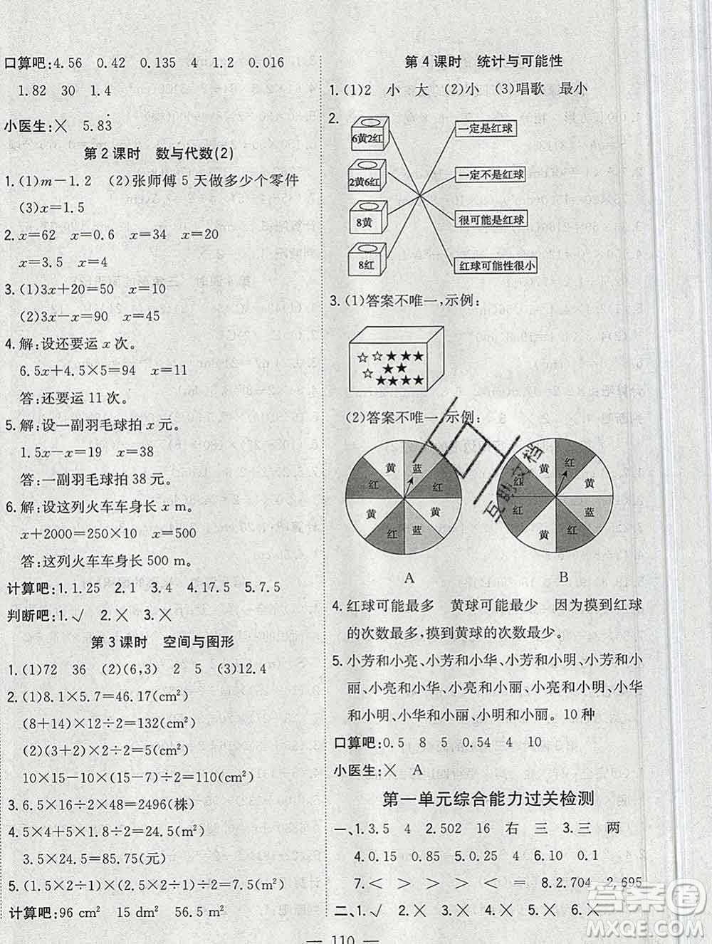 浙江大學(xué)出版社2019課時(shí)特訓(xùn)優(yōu)化作業(yè)本五年級數(shù)學(xué)上冊人教版答案