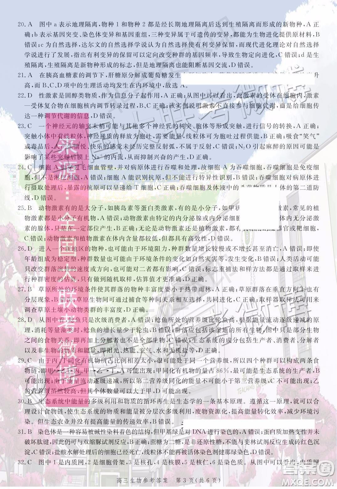 2020屆河北邯鄲高三12月質(zhì)量檢測(cè)生物試題答案