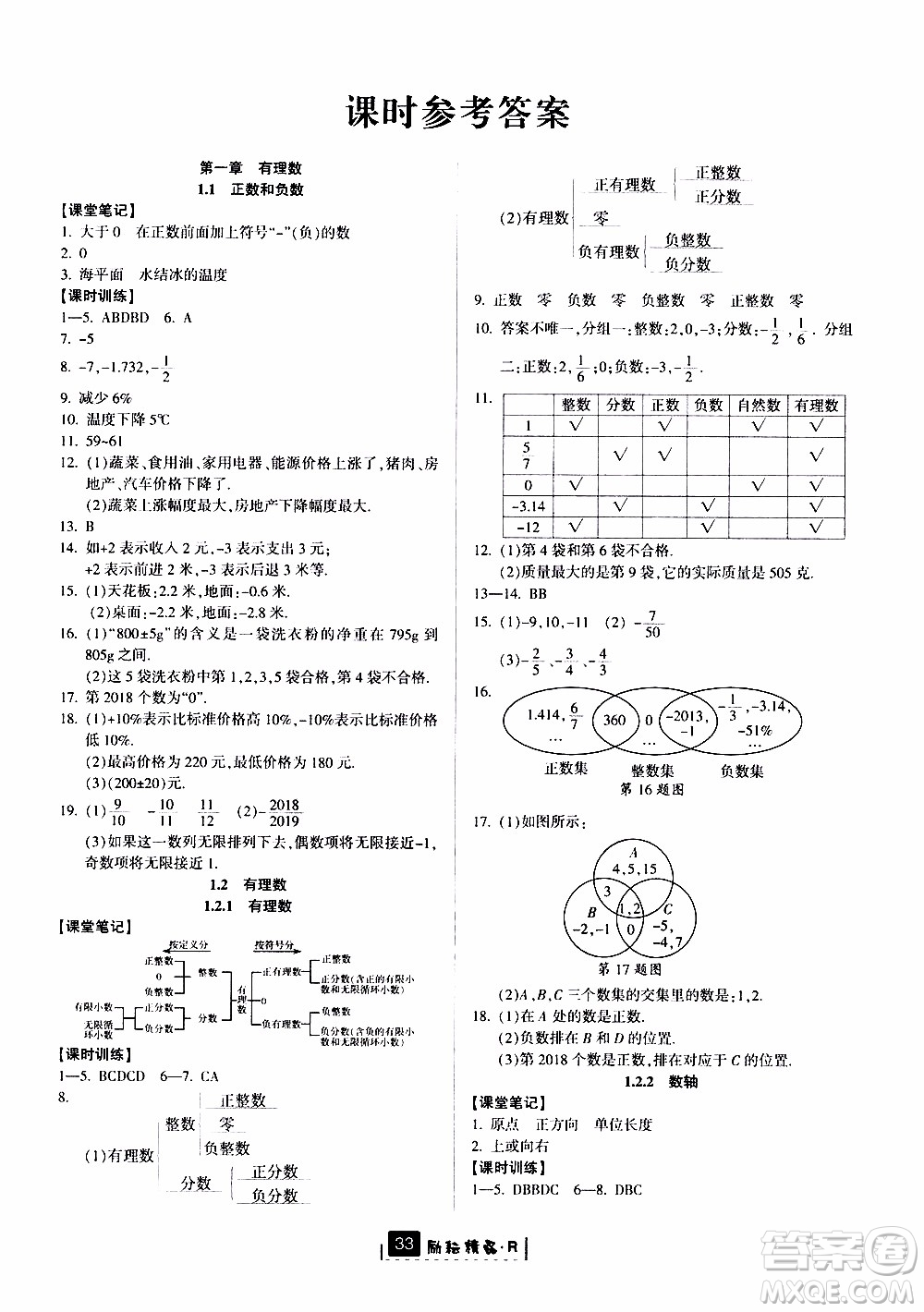 勵耘書業(yè)2019版勵耘新同步數(shù)學七年級上冊人教版參考答案