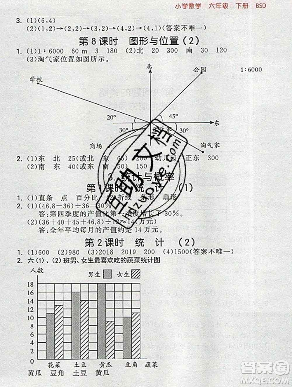 曲一線小兒郎系列2020春53隨堂測小學(xué)數(shù)學(xué)六年級下冊北師版答案