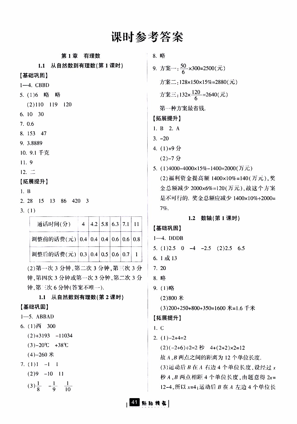 勵耘書業(yè)2019版勵耘新同步數(shù)學(xué)七年級上冊浙教版參考答案