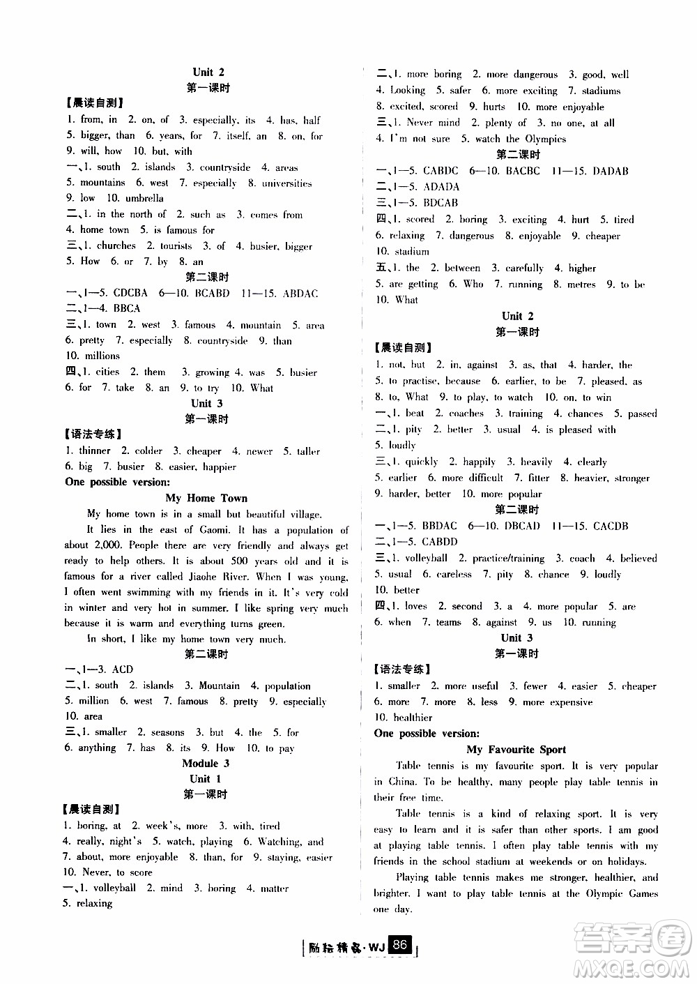 勵(lì)耘書業(yè)2019版勵(lì)耘新同步英語(yǔ)八年級(jí)上冊(cè)外研版參考答案