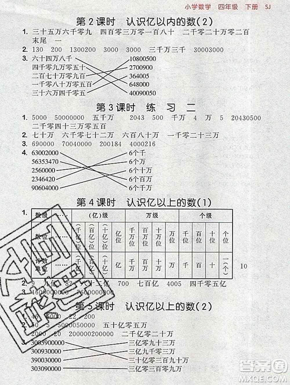 曲一線小兒郎系列2020春53隨堂測小學(xué)數(shù)學(xué)四年級下冊蘇教版答案