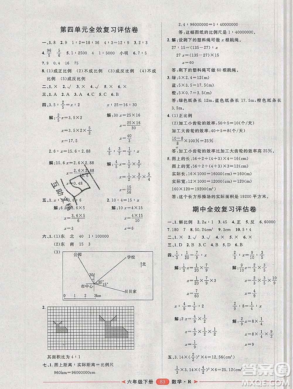 中國原子能出版社2020春季陽光計劃第二步六年級數(shù)學下冊人教版答案