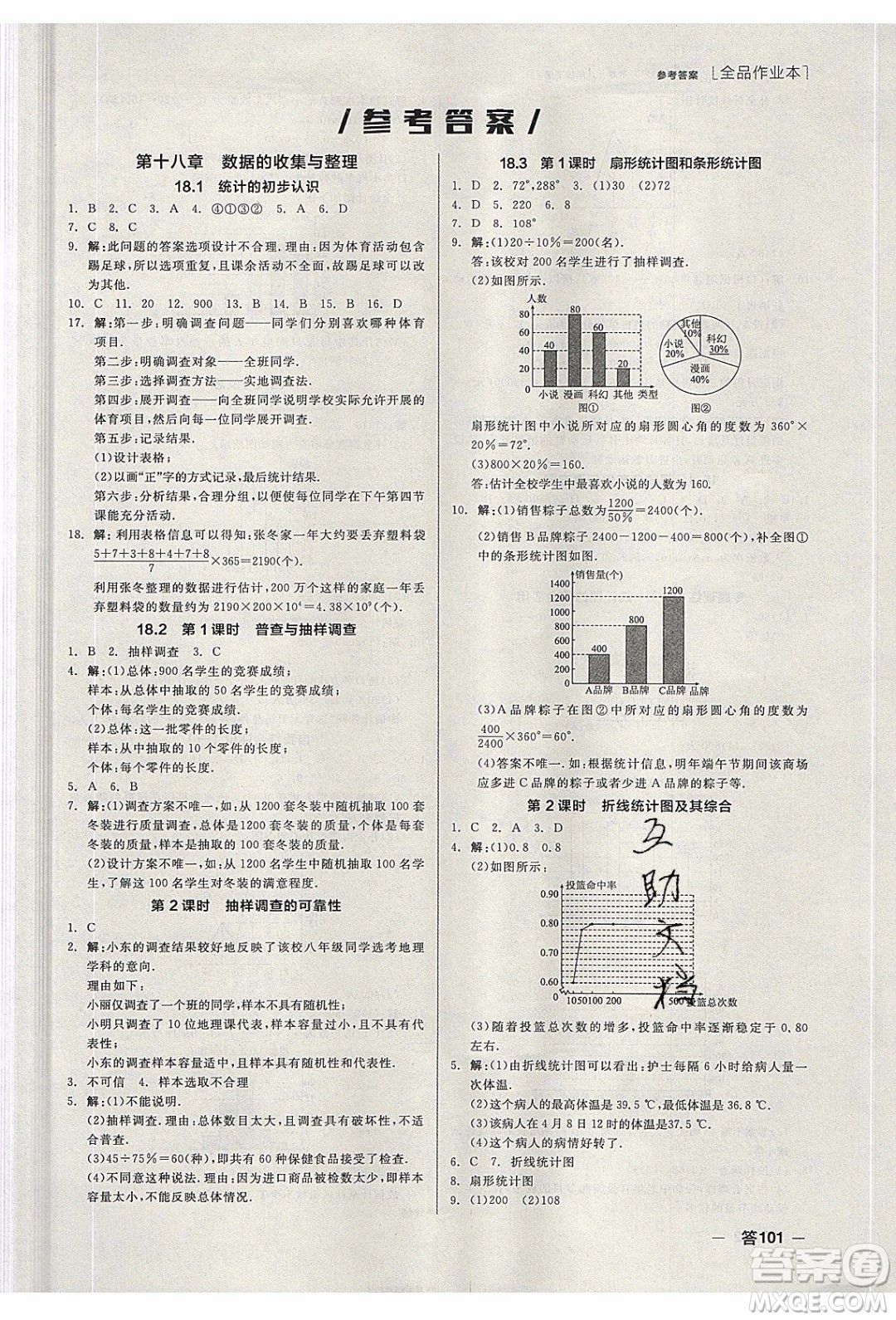 陽光出版社2020年全品作業(yè)本數(shù)學(xué)八年級下冊新課標(biāo)JJ冀教版參考答案