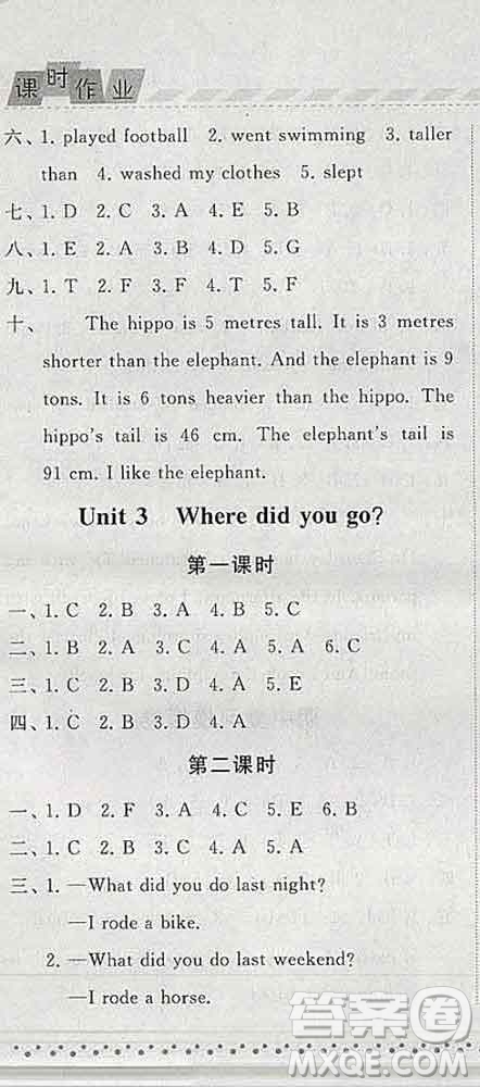 寧夏人民教育出版社2020春經(jīng)綸學(xué)典課時(shí)作業(yè)六年級英語下冊人教版答案