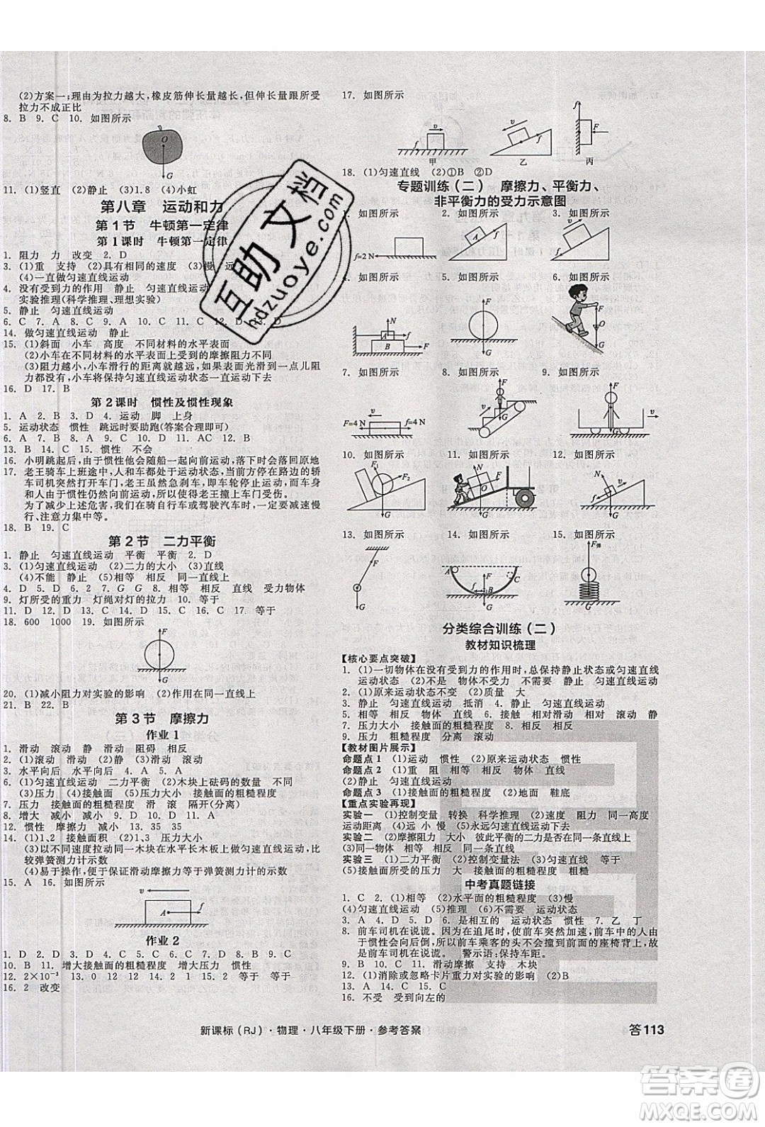 陽光出版社2020年全品作業(yè)本物理八年級下冊新課標RJ人教版參考答案