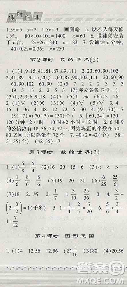 寧夏人民教育出版社2020春經(jīng)綸學(xué)典課時作業(yè)五年級數(shù)學(xué)下冊江蘇版答案