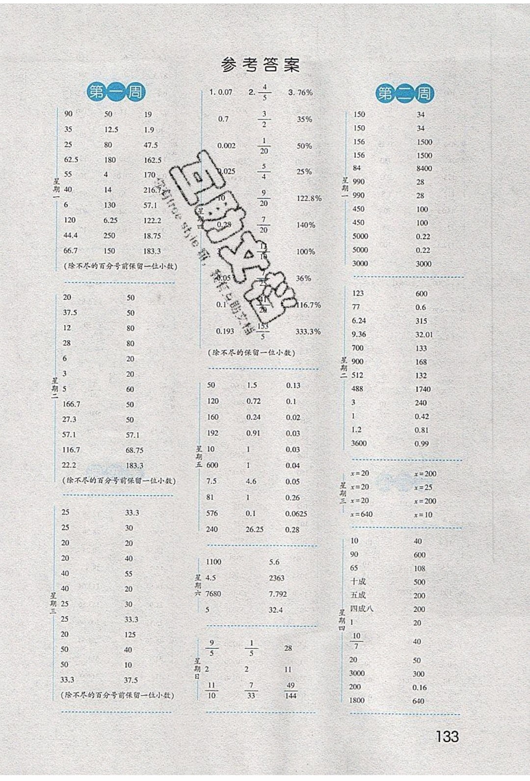 經(jīng)綸學(xué)典2020年口算達(dá)人六年級下冊數(shù)學(xué)青島版參考答案