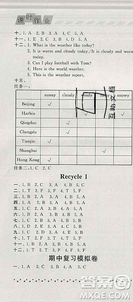 寧夏人民教育出版社2020春經(jīng)綸學(xué)典課時(shí)作業(yè)四年級(jí)英語(yǔ)下冊(cè)人教版答案