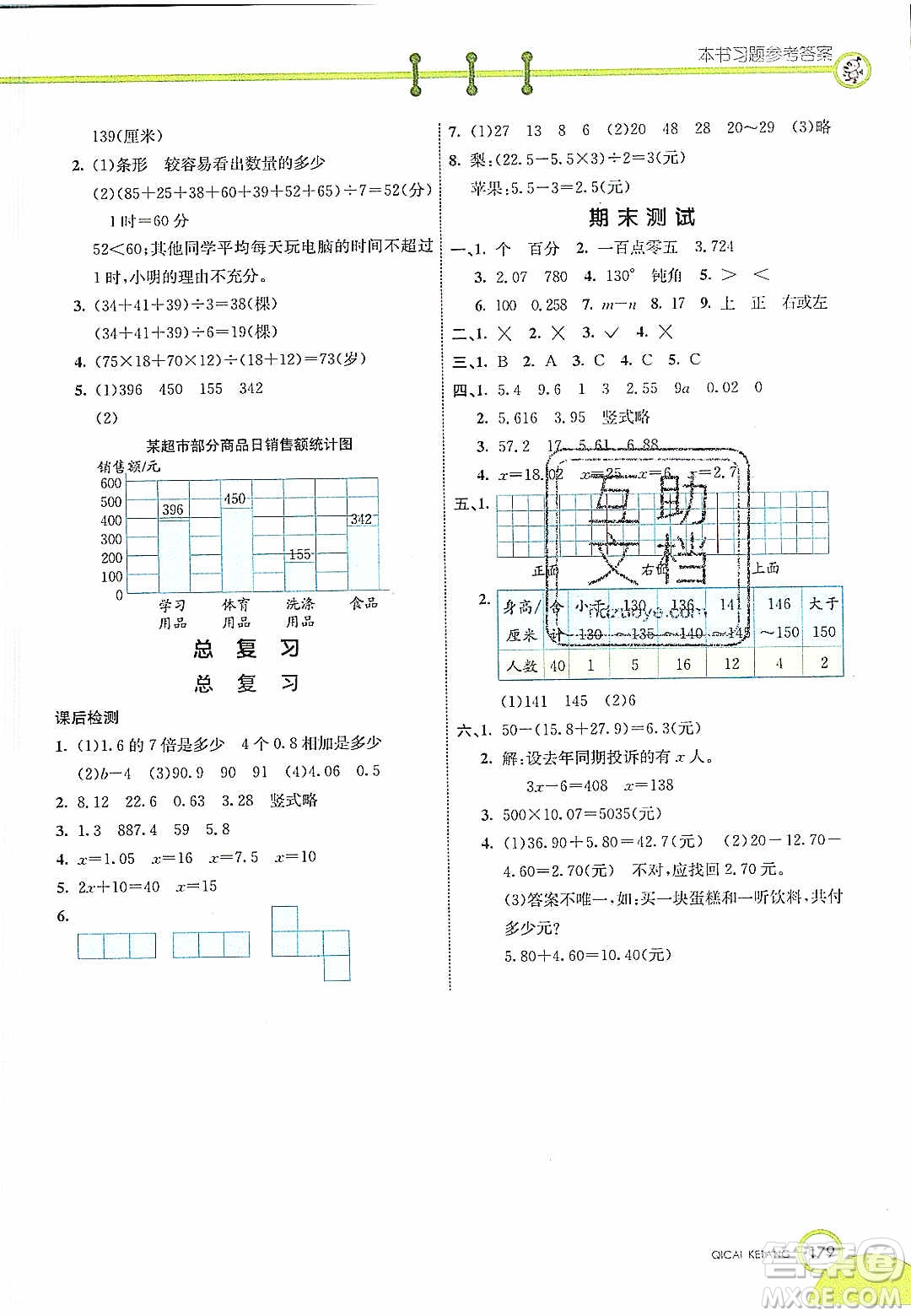 河北教育出版社2020年春七彩課堂四年級數學下冊北師大版答案