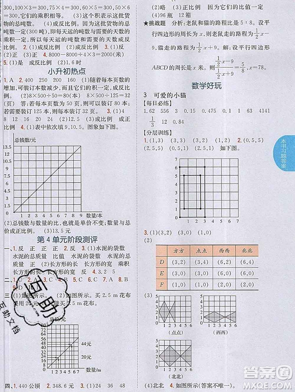 吉林人民出版社2020春小學教材完全解讀六年級數(shù)學下冊北師版答案