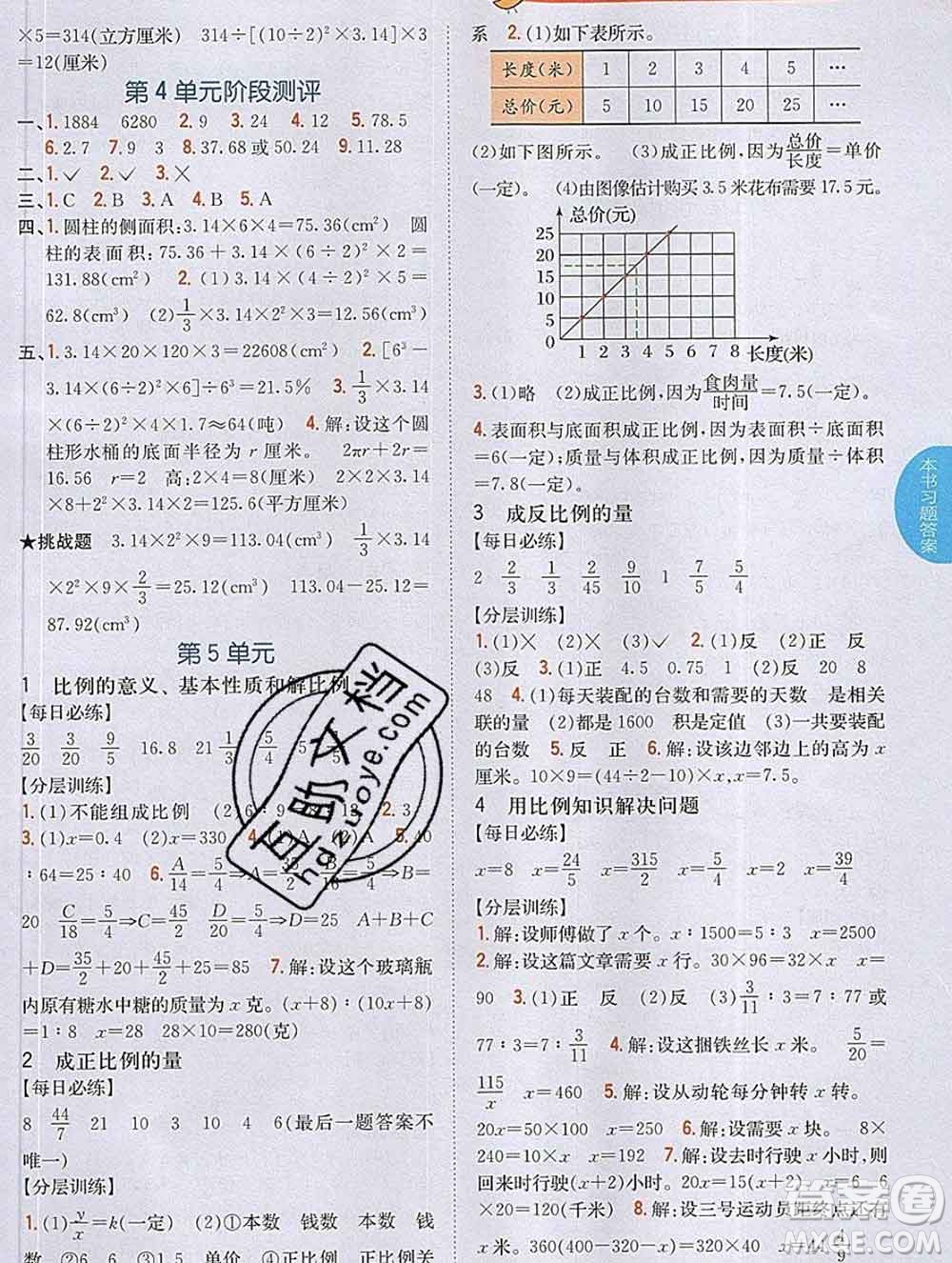 吉林人民出版社2020春小學(xué)教材完全解讀五年級(jí)數(shù)學(xué)下冊(cè)青島版五四制答案