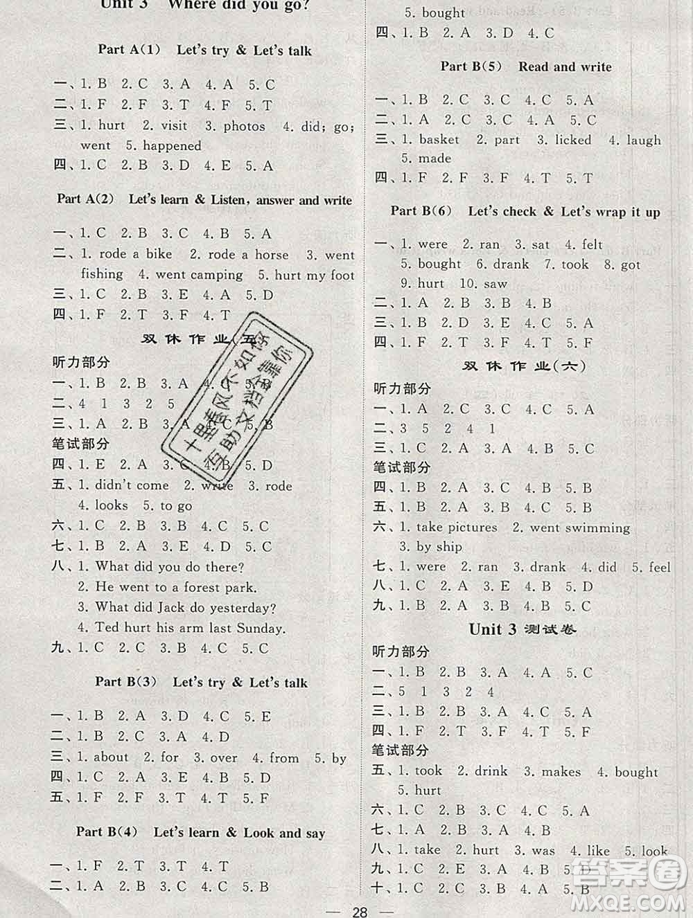 經(jīng)綸學(xué)典2020春棒棒堂同步練習(xí)加單元測(cè)評(píng)六年級(jí)英語下冊(cè)人教版答案