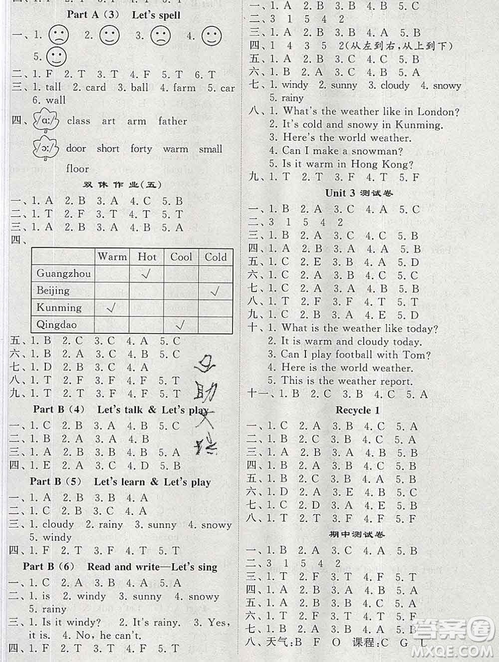 經(jīng)綸學(xué)典2020春棒棒堂同步練習(xí)加單元測(cè)評(píng)四年級(jí)英語下冊(cè)人教版答案