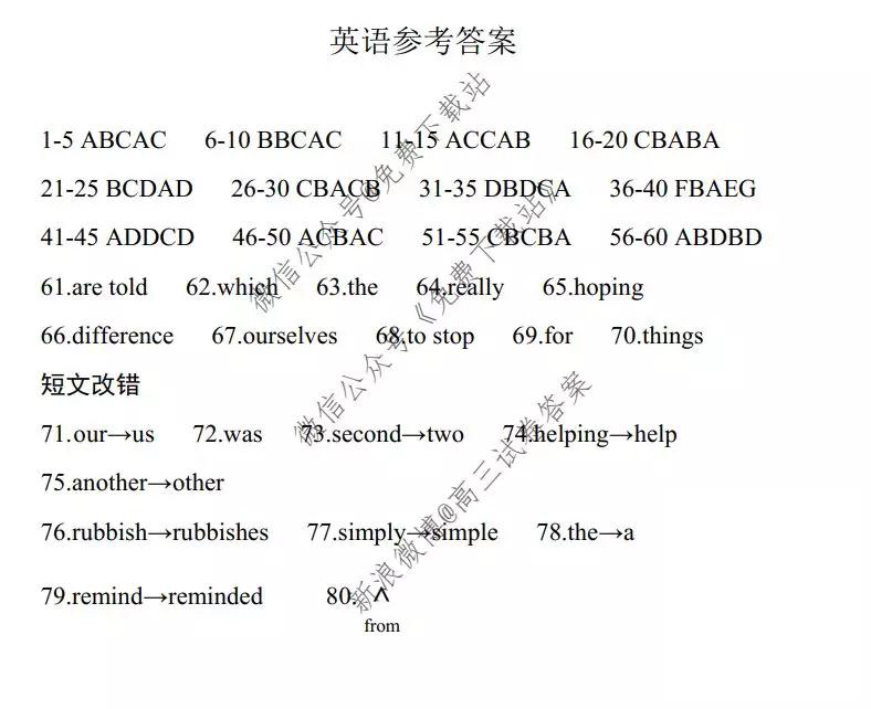 ?2020屆全國(guó)高考分科綜合模擬測(cè)試卷四英語(yǔ)答案