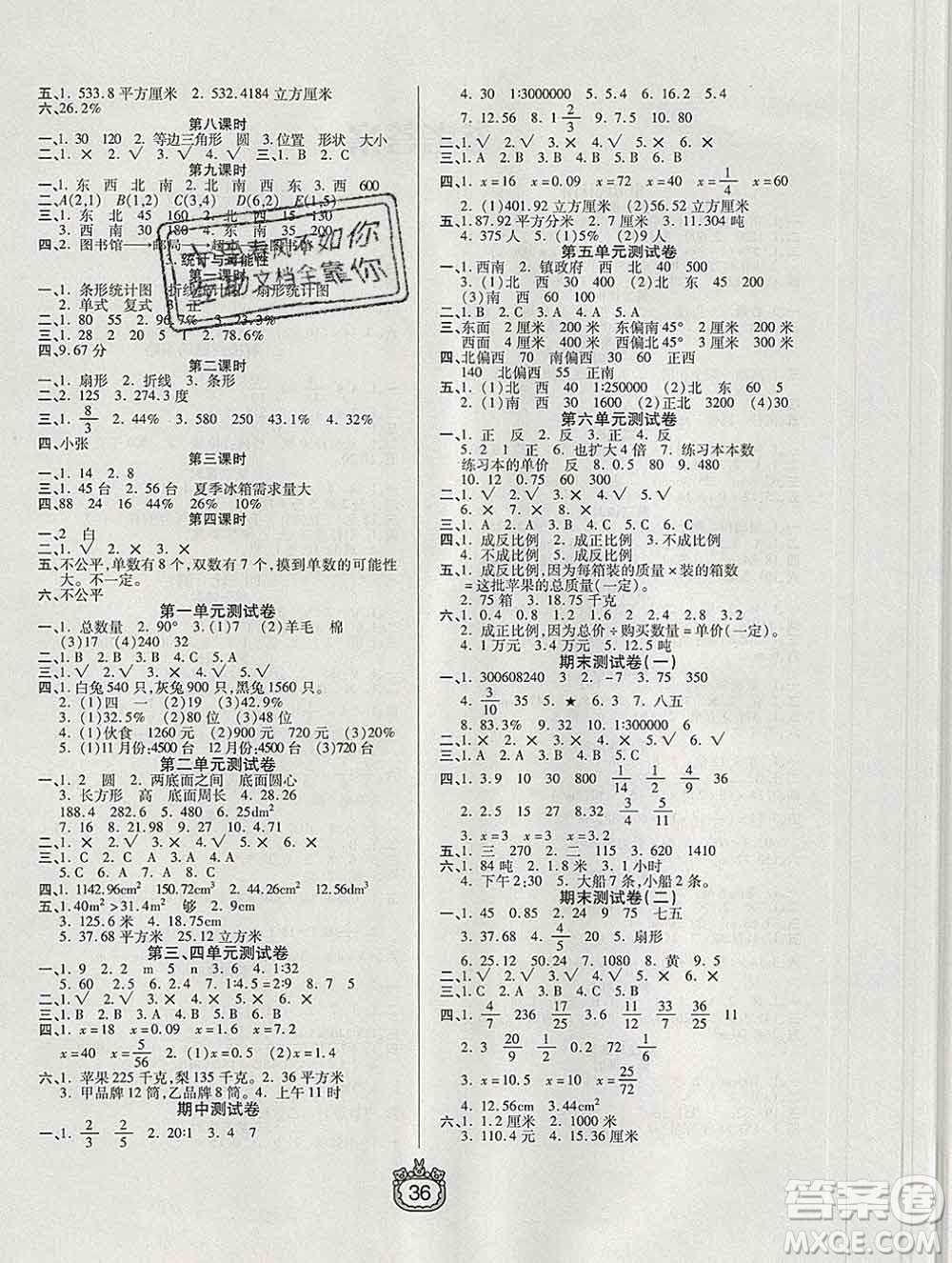 天津人民出版社2020春世紀(jì)百通課時(shí)作業(yè)六年級(jí)數(shù)學(xué)下冊(cè)江蘇版答案