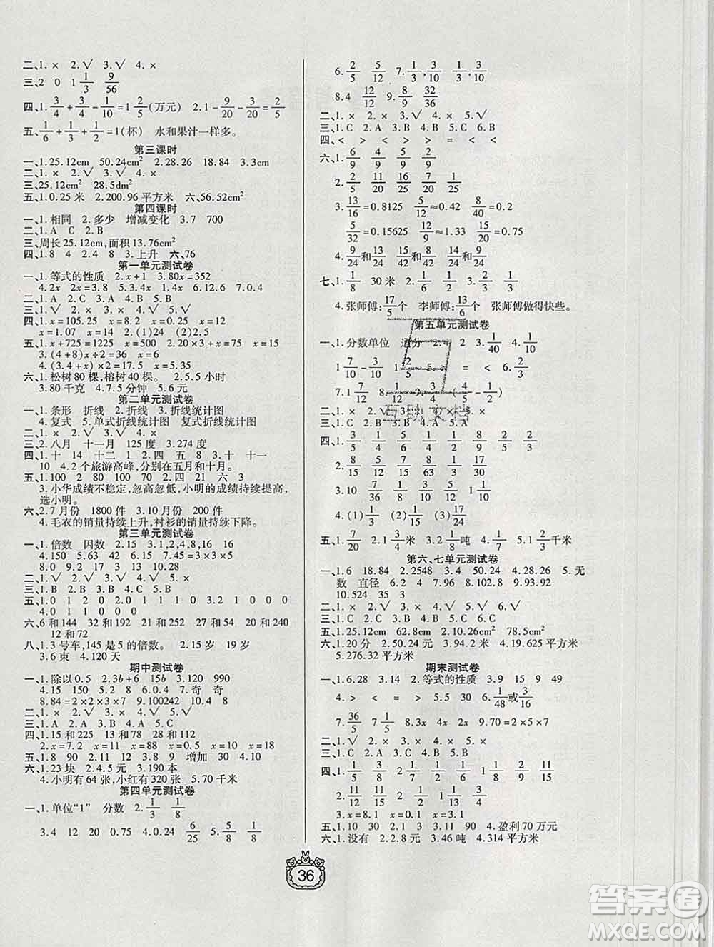 天津人民出版社2020春世紀百通課時作業(yè)五年級數(shù)學(xué)下冊江蘇版答案