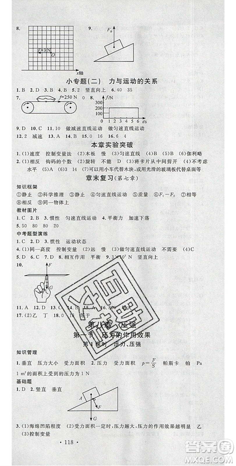 2020年春名校課堂八年級物理下冊滬科版答案