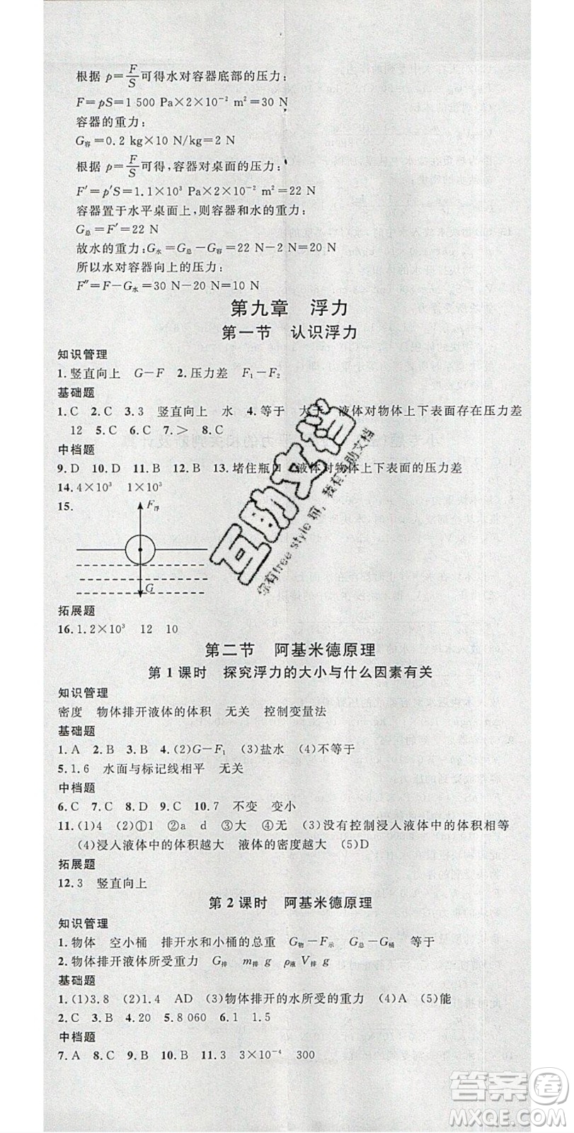 2020年春名校課堂八年級物理下冊滬科版答案