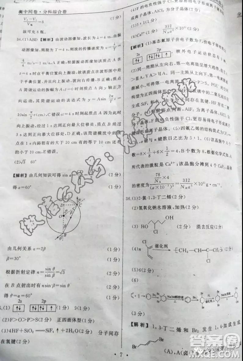 2020屆衡中同卷分科綜合卷全國三卷理科綜合答案