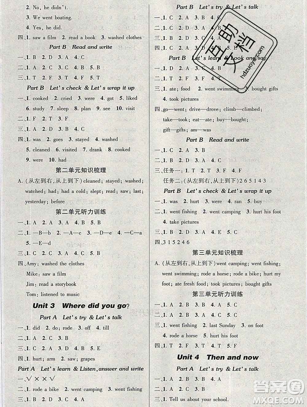 長江出版社2020創(chuàng)優(yōu)作業(yè)100分導(dǎo)學(xué)案英語人教PEP版六年級下冊參考答案