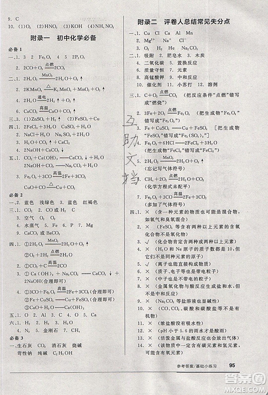 陽光出版社2020年全品基礎(chǔ)小練習(xí)化學(xué)九年級(jí)下冊(cè)人教版參考答案