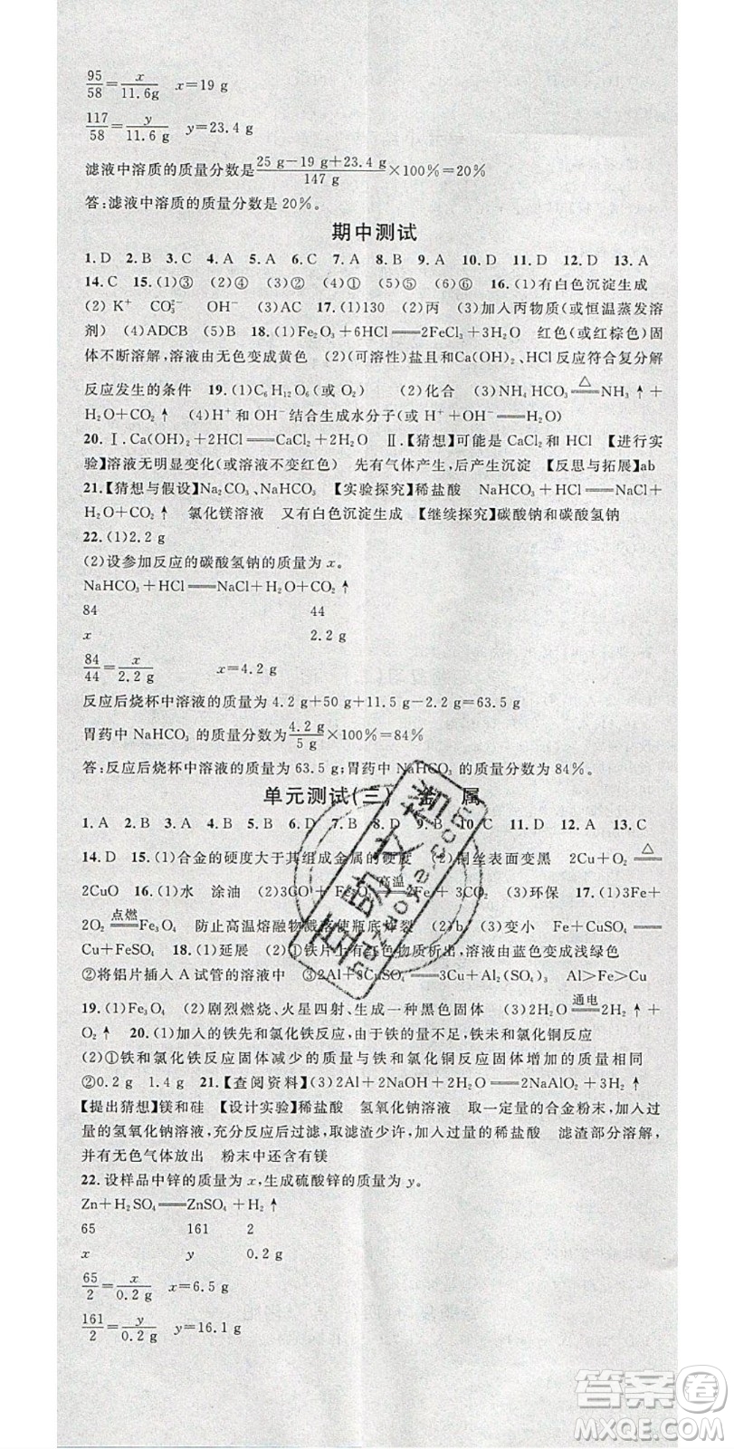 廣東經(jīng)濟出版社2020年春名校課堂九年級化學(xué)下冊魯教版答案