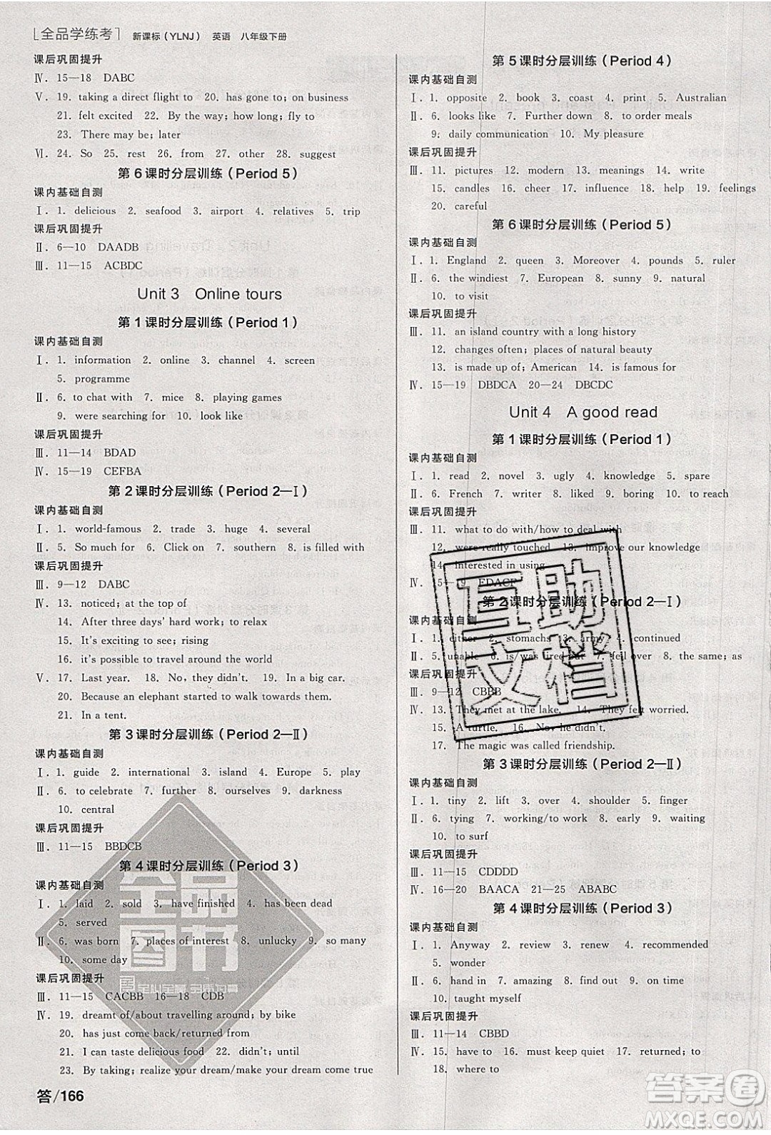陽光出版社2020年全品學(xué)練考英語八年級下冊新課標(biāo)YLNJ譯林牛津版答案
