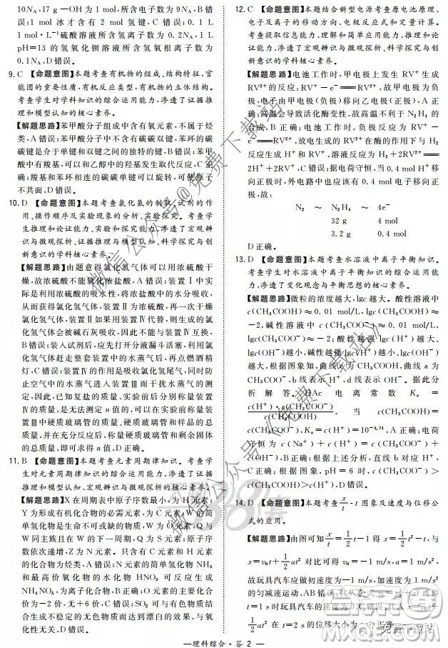 超級全能生2020高考全國卷24省1月聯(lián)考丙卷理科綜合答案