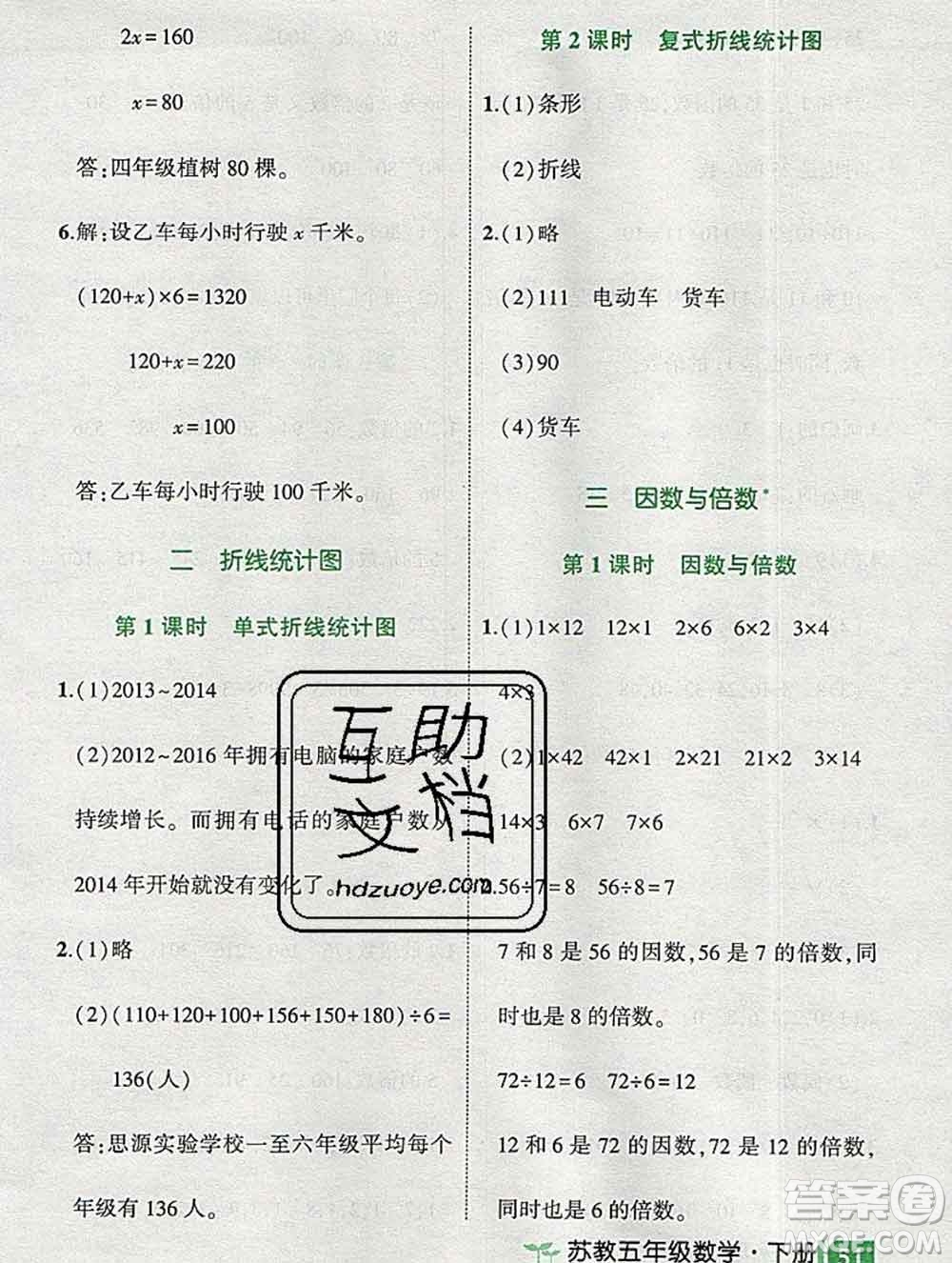 西安出版社2020春黃岡狀元成才路狀元作業(yè)本五年級數(shù)學(xué)下冊蘇教版答案