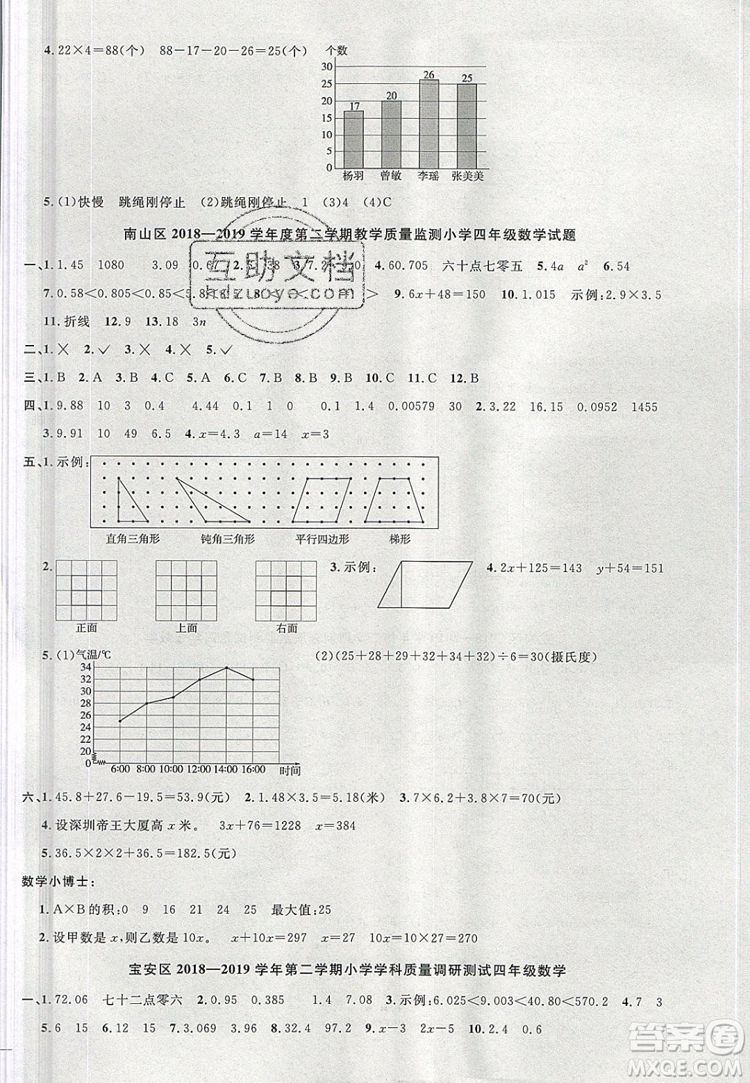 宇軒圖書2020春陽光同學課時優(yōu)化作業(yè)數(shù)學四年級下冊北師大版深圳專版答案