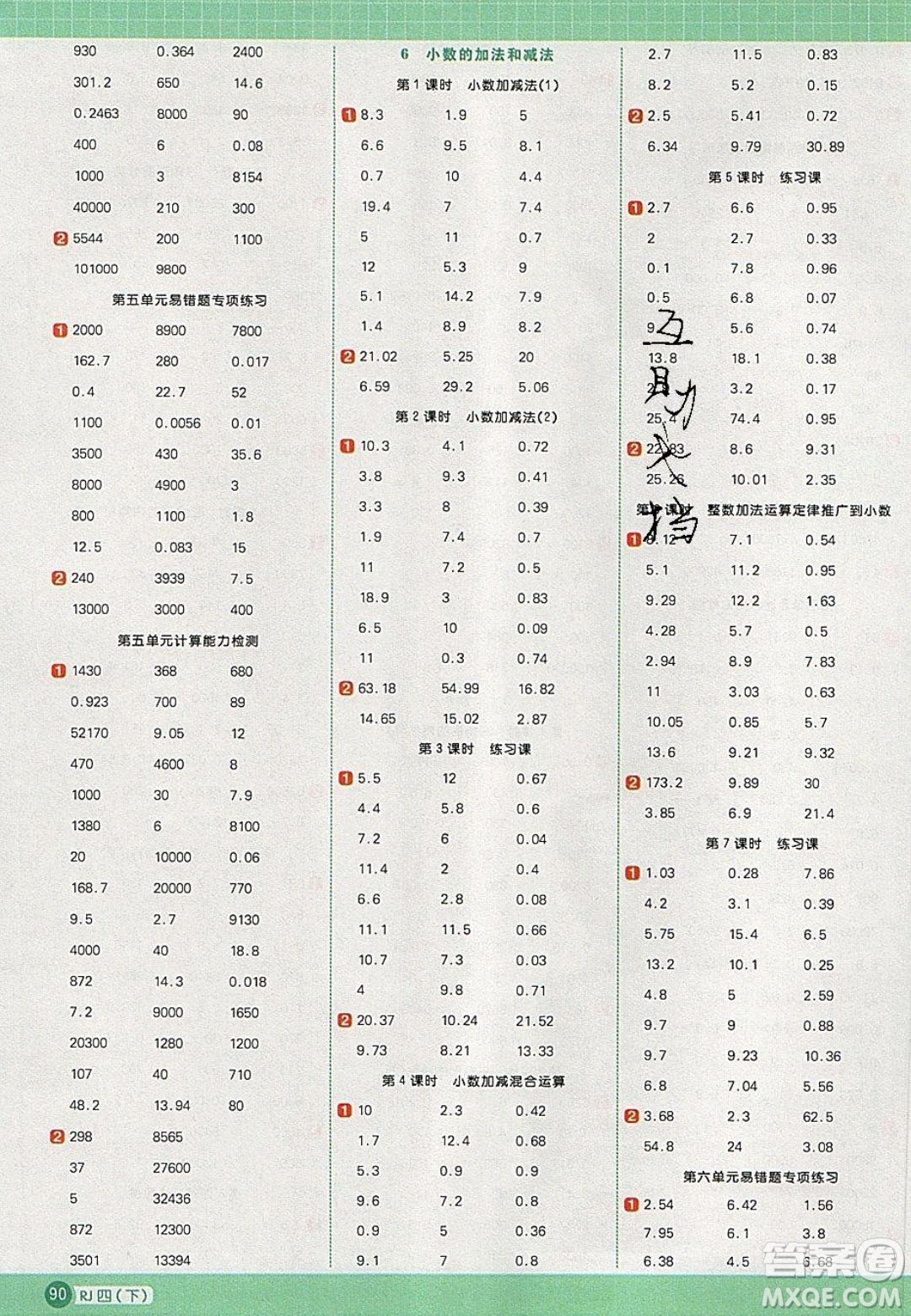 2020春陽光同學(xué)計算小達人四年級數(shù)學(xué)下冊人教版答案