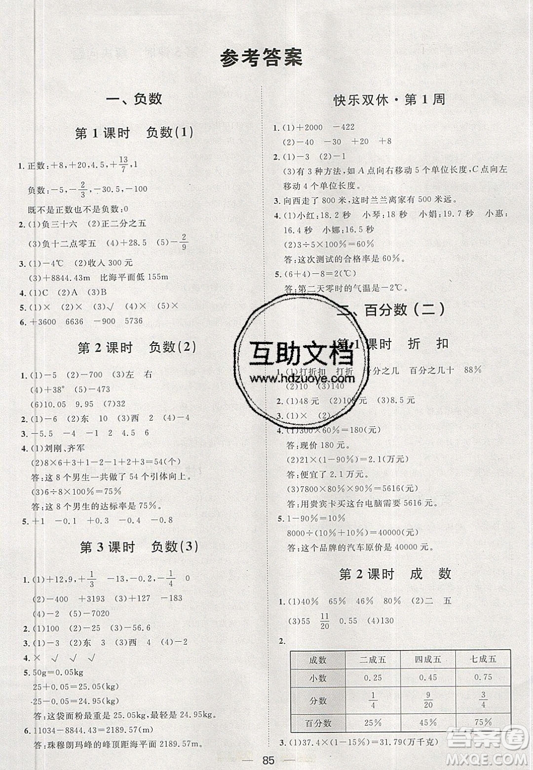 2020年陽(yáng)光計(jì)劃第一步六年級(jí)數(shù)學(xué)下冊(cè)人教版答案
